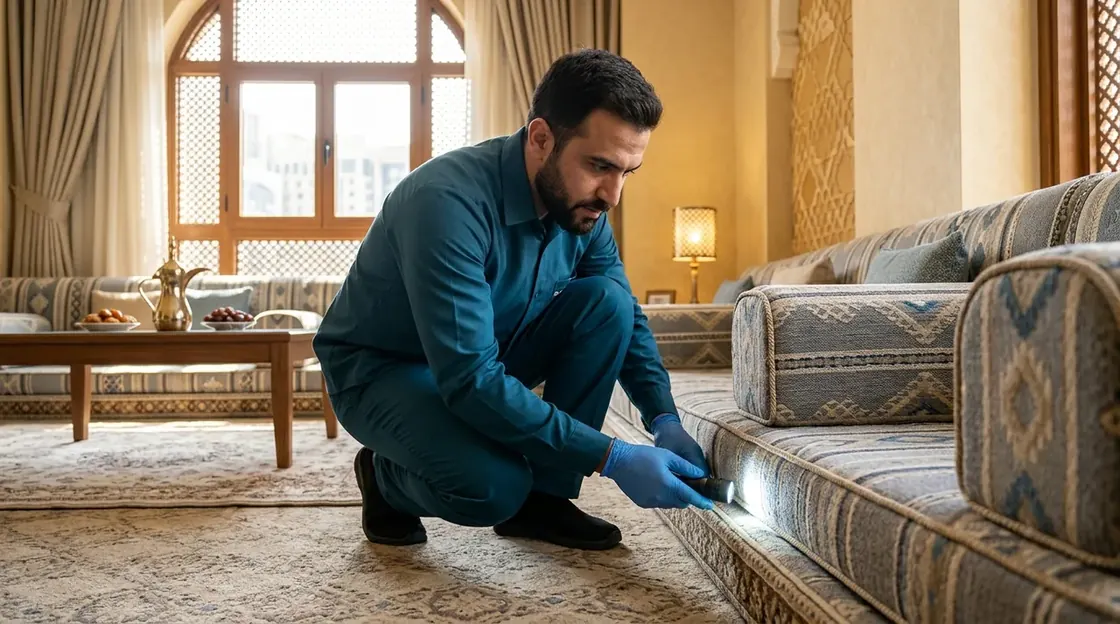 Inspecting and treating carpets and upholstered majlis seating for fleas in Jeddah
